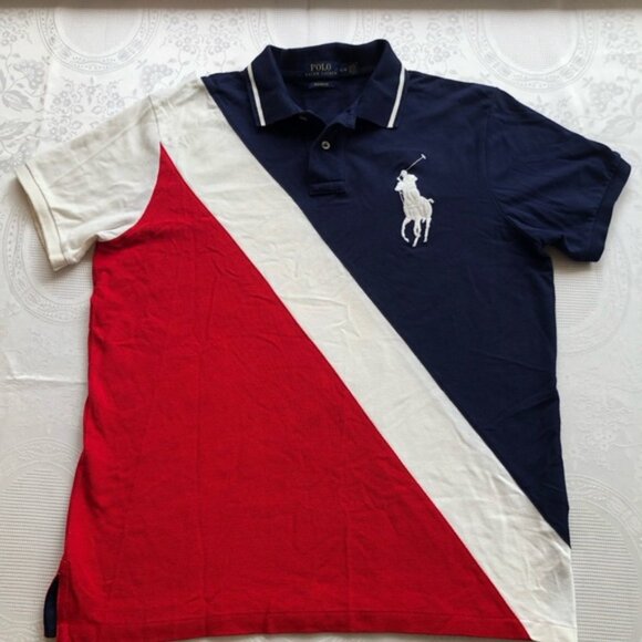 Polo Ralph Lauren Big Pony Rugby Shirt Men’s Size L Red/White/Blue Costomer-Fit - Picture 1 of 16